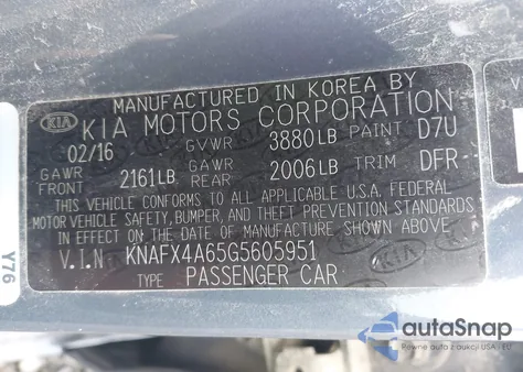 2016 Kia Forte Lx из США, поврежденный, VIN KNAFX4A65G5605951